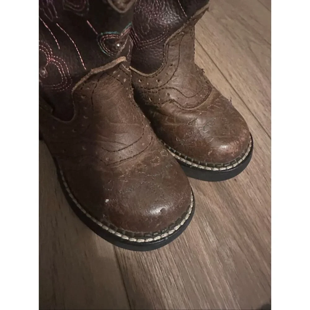Justin Girls Brown Heart Embroidery Light Up Gypsy Cowboy Boots Size 9D - Picture 3 of 8